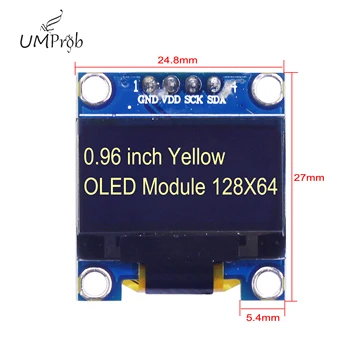 0,96 см IIC Сериен Жълто OLED-Дисплей Модул 128X64 I2C SSD1315 12864 LCD екран Такса GND VCC SCL SDA 0,96