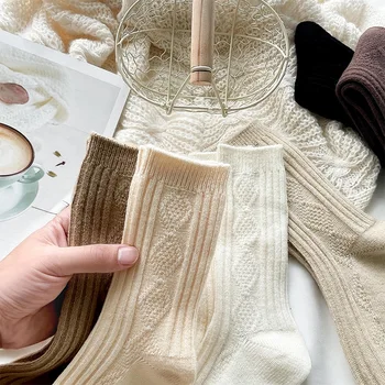 1 чифт есенно-зимни дебели женски вълнени чорапи Tide с двойна игла във формата на диамант, топли чорапи-купчина земи оттенък, производителите Wholes