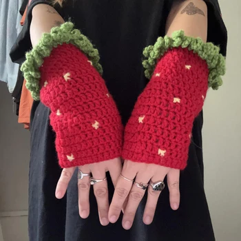 1 чифт трикотажни ръкавици без пръсти, зимна топла дамска ръкавица с дупка за палеца, класически плетени калъф за притопляне за китките за почивка, работа, отдих