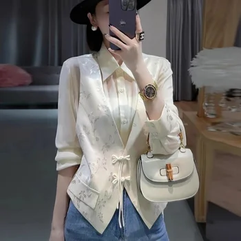2024 подобрена блуза, риза с копчета в китайски стил жилетка фалшива двойка в национален стил свободна мода подобрена блуза tangsuits