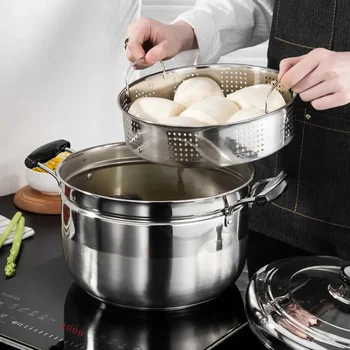 22 см 24 см Двойна тенджера-двойна котела от неръждаема стомана за приготвяне на супа Парна тенджера Посуда за приготвяне на храна Кухненски инструменти за индукция печки