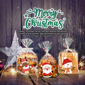 50 Бр Коледни Подаръци Пакети Прозрачни Пластмасови Торбички За Подаръци Сладки Бисквити Коледен Домашен Магазин За Опаковане На Подаръци Пакети