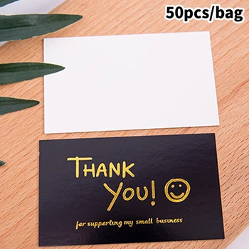 50шт Черно Благодаря за подкрепата на Моята малка визитка Благодаря Поздравителна картичка Благодарственный картон за подарък на продавачите