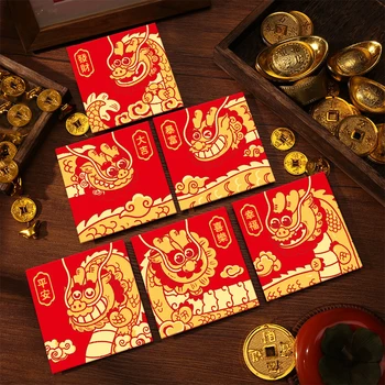 6ШТ 2024 Година на Дракона Червени Пликове За Пролетния Фестивал на Китайската Нова Година Хунбао За Украса на Лунната Година