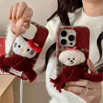 Hello Kitty Аниме Kawai Санрио нова година шал с анимационни котка, плюшено калъфче за телефон, Сладка мода куче, модерни играчки за момичета, подаръци