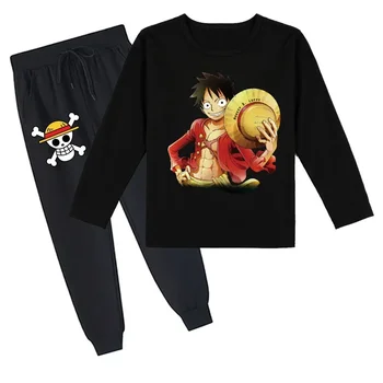 One Piece 2024, Нова свободна есенно-зимни дрехи за деца, панталони с дълги ръкави за момчета и момичета, модерен костюм-двойка