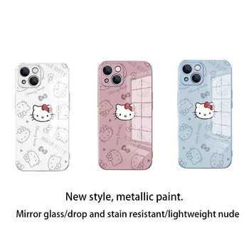 Sanrio Калъф За телефон от матово стъкло на Hello Kitty с Лек папийонка Ins Подходящ за iPhone 14 13 12 11 Pro Max X XR XS 7 8 Plus