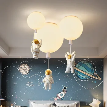 Балон Астронавти Модерни Led таван, висящи лампи за деца Декор на детска стая Стъклена топка Висящи Полилеи, Висящи лампа