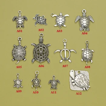 Висулки във формата на костенурка, Реколта със сребърно покритие висулки във формата на костенурка, Украшения във формата на морски костенурки, за да проверите за занаяти, Производство на бижута