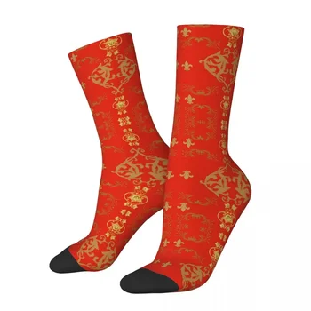 Всички сезони Кралски червени чорапи Harajuku Супер Меки чорапи за екипажа на Ежедневните чорапи за мъже и жени Подаръци