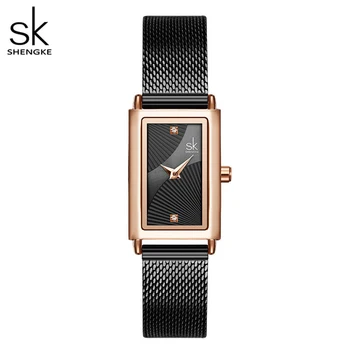 Дамски часовници Shengke, Модни Женевские дизайнерски дамски часовници, Луксозни часовници марка, Правоъгълни кристални Златни часовници, Луксозни Подаръци за жени
