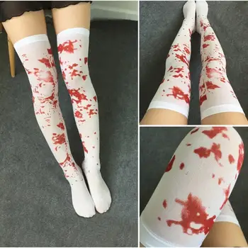 Дамски чорапи над коляното, окровавленные кървави чорапи, костюм за парти на Хелоуин