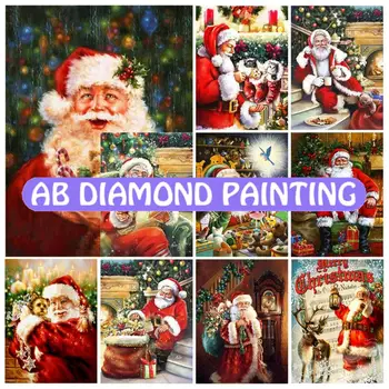 Диамантена картина AB Дядо Коледа 5D Празнична Коледна мозайка с лосем, направи си сам, определени за кръстат бод, картина от планински кристал, домашен декор