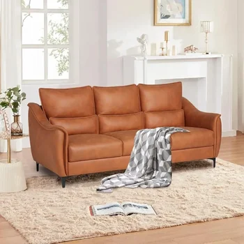 Диван-канапе от изкуствена кожа, модерен, 3-местен диван за сядане / малко пространство / спални, удобен диван с масивна дървена дограма