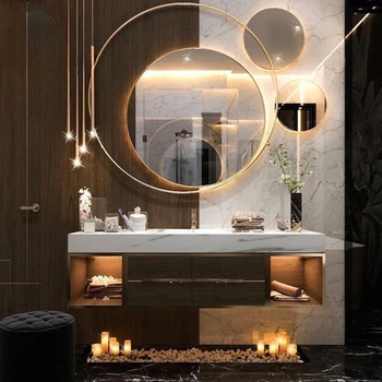 Дизайнерски slate модерен лесен шкаф за баня разход на лек луксозен тоалетна-мивка Nordic face мивка