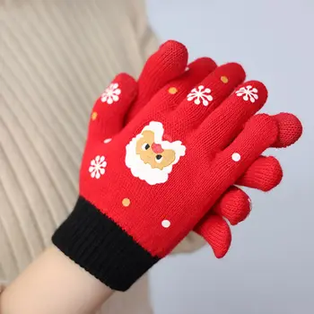 Екран за възрастни мъже, Зимни и есенни Коледни ръкавици без пръсти с принтом Дядо Коледа, бебешки ръкавици с пълни пръсти, дамски ръкавици crochet