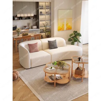 Заоблен диван кремава на цвят, разтегателен специална форма за малък апартамент, диван