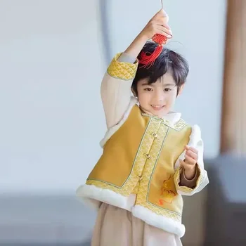Зимата на Топло детски костюм Тан в китайски стил, костюм от 3 теми, блузи с дълъг ръкав, жилетка, панталони, летни дрехи за момчета, за деца