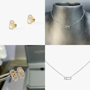 Класически френски луксозни бижута от сребро S925 проби, дамски обеци с един диамантен пръстен, кръгли. Директна доставка с безплатна поддръжка.