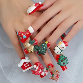 Коледни режийни ноктите с 3D снеговиком от смола Коледно дърво Декор от бонбони Режийни ноктите Са за носене на Дълги балетные лигавицата на ноктите за подаръци за момичета