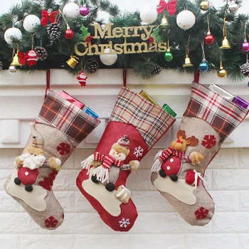 Коледни Чорапи, Коледни Тематични Окачен Чорап от зебло, украса за камината в хола, Дядо Коледа