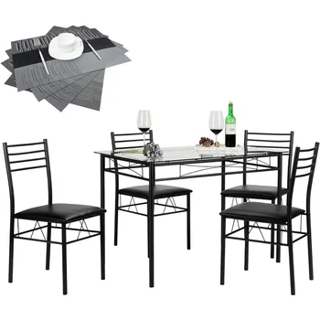 Кухненската маса за хранене и столове VECELO, трапезни комплекти от по 4, 5 теми, спестяване на пространство, Кухненски набор от десертно