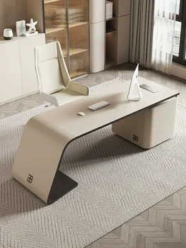 Лесен луксозен бюро, модерен и лесен за домашно компютърно бюро от масивно дърво с ъглова комбинация офис бюрото и стола на шефа