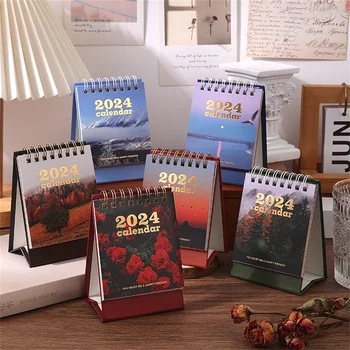 Малък Настолен Календар на тема Пейзаж на 2024 година Мини-Месечен Тенис на Постоянен Календар за Планиране И Организация на Дома Или Офиса