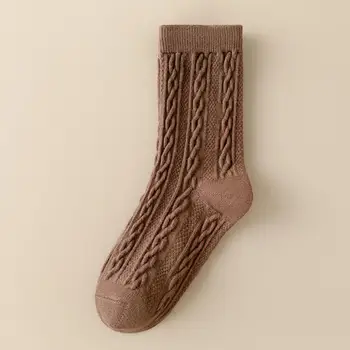 Меки еластични чорапи от полиестер, дамски зимни спортни чорапи с висока еластичност с мека усукан текстура, противоскользящий дизайн за топлина