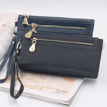 Модерен дълъг женски портфейла в стил ретро, Новият Корейски Многофункционален женски чантата, чантата, портфейла, Плътен цвят