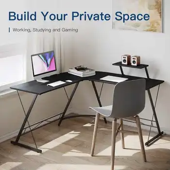 Модерен стил, Компютърен ъгъл маса L-образна форма, Дървени офис бюро, настолна стойка, Ъглов Офис компютърно бюро, мебели за дома, спални