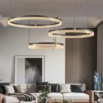 Модерна луксозна led таван полилей в скандинавски стил с кръгла пръстен, полилей за всекидневната, окачена лампа за вътрешно осветление спални