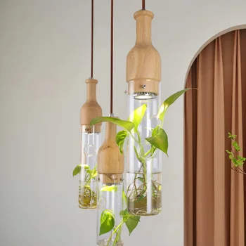 Модерни led висящи лампи за растения, полилеи за дървени стъклени бутилки, лампа за индустриален декор, подвесная лампа E27 led lighting лампара