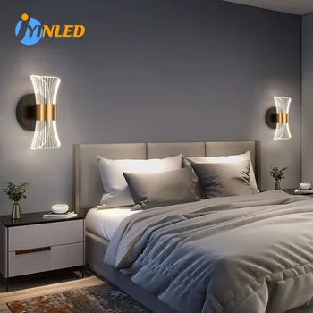 Модерни led осветление стена за хол, спалня, прикроватной нощни шкафчета, стенни свещника, фоайе, коридор, златисто-лъскава кристална аплици