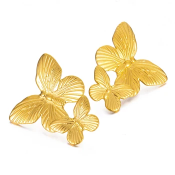 Модни Дамски обеци-карамфил с преувеличени пеперуда от неръждаема стомана, метални украшения за уши, Коледен подарък