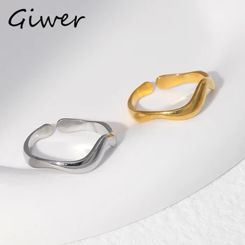 Модно минималистичное прост пръстен с неправилна форма с вълни за жени, Плавно регулируем пръстен на пръста си, бижута от неръждаема стомана, сватбени подаръци за партита