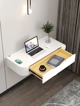 Монтиране на окачен Кремаво-бял Домашен Окачен маса в малък апартамент, лавица за книги, маса от масивно дърво, Офис Компютърно бюро