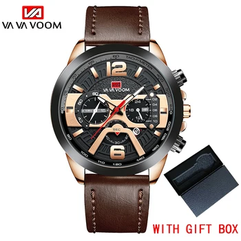 Мъжки часовници марка VA VA VOOM С кожена каишка, луксозни бизнес спортни кварцови часовници за мъже, водоустойчиви часовници, мъжки ръчен часовник