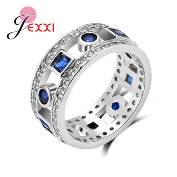 Най-добрите продажби на сватбени и помолвочных пръстени за любителите на модата, жените са кухи бижута от сребро 925 проба, пръстени с блестящи сини кристали