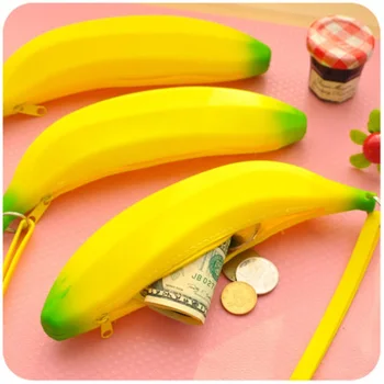Новост Забавни Силиконови преносими портфейли жълт цвят с банан за монети Многофункционален молив случай в Чантата си Чанта Чанта в Чантата си за ключове