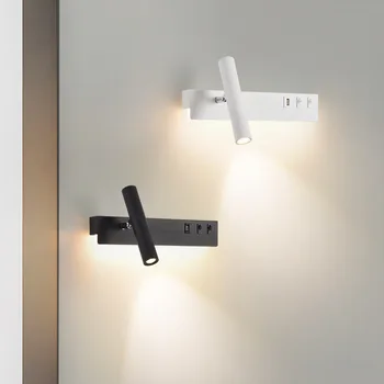 Нощни, с монтиран на стената Лампа За Четене В Скандинавски Стил, Модерен Led монтиран на стената Лампа С Ключ USB, Вътрешно Осветление, Интериор За Спални, Хол, Аплици
