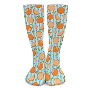 Оранжеви чорапи с портокали, модни чорапи с анимационни плодов принтом, есенни нескользящие чорапи за отношение, качествени улични чорапи с принтом