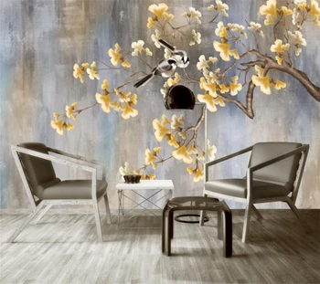 Потребителски тапети 3d ръчно рисувани дърво гинко богата и красиво цвете и птица ТЕЛЕВИЗИЯ фон на стената на хола спални фотообои