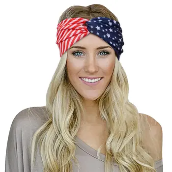 Превръзки с флага на сащ за жени, Twisted ленти за коса, аксесоари за коса 4-ти юли, червени, бели и сини Ленти на главата с патриотизъм САЩ