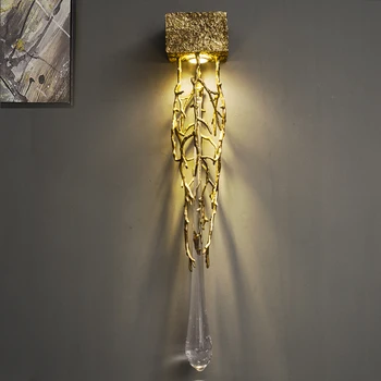 Разклонение на дърво Изцяло Медна Кристал Капка Вода, с монтиран на стената Лампа Вила Хол Висок клас BackgroundCorridor Преминаване Творчески Художествен монтиран на стената Лампа