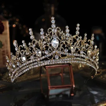 Сватбени диадеми Royal crown Превръзка на главата в стил барок Кристален Диадема за жени Украса за партита С кристали Сватбени Аксесоари за коса