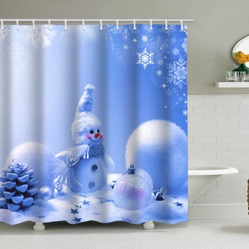 Синята коледна завеса под формата на снежен човек за душ завеса за преградни стени за баня от водоустойчив завеса за баня пластмасова кука за доставка