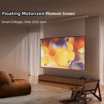 Стенен електрически извънбордови/плаващ прожекционен екран с бяла прожекционната кърпа с резолюция от 4K UHD, 8K фотон кристал и мультиконтрастностью