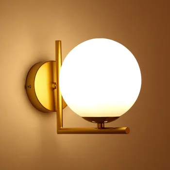 Сферична, с монтиран на стената лампа Кратко описание на Стенни осветителни тела за спалнята и кабинета Просто нощна лампа Nordic Wall Engineering Lamp Нов модел Gold Black