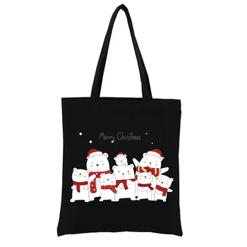 Холщовая чанта за пазаруване Коледен дизайн с красиви животни, держащими подаръци, Еко-чанта за пазаруване, дамска чанта, эстетичные забавни чанти